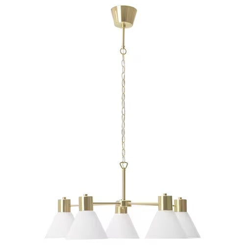 IKEA FLUGBO Chandelier, 5-armed, brass-colour/glass | IKEA ceiling lights | Eachdaykart - EachDayKart