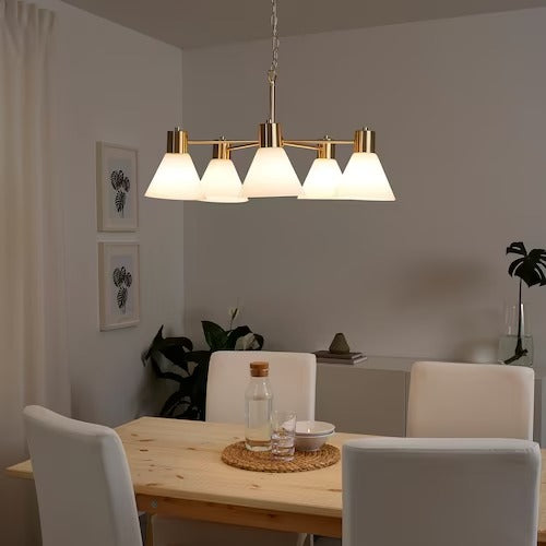 IKEA FLUGBO Chandelier, 5-armed, brass-colour/glass | IKEA ceiling lights | Eachdaykart