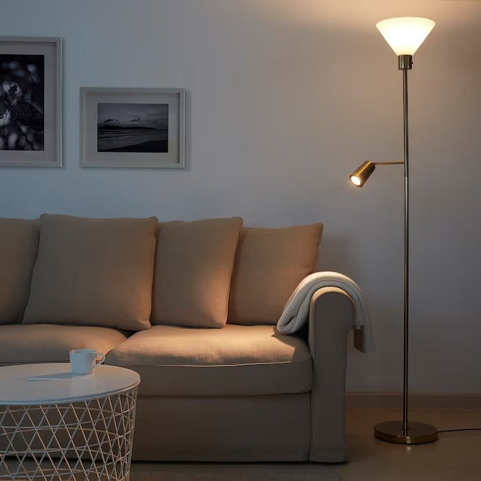 IKEA FLUGBO Floor uplighter/reading lamp, brass-colour/glass | IKEA Floor Lamps | Eachdaykart
