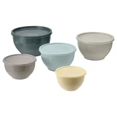 IKEA GARNITYREN Bowl with lid, set of 5, mixed colours | Food containers | Storage & organisation | Eachdaykart