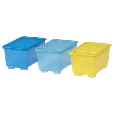 IKEA GLIS Box with lid, yellow/blue, pack of 3 | IKEA Children's boxes & baskets | IKEA Storage boxes & baskets | IKEA Small storage & organisers | Eachdaykart