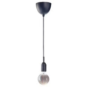 IKEA GRAVACKA / MOLNART Pendant lamp with light bulb, dark blue/grey clear glass, 95 mm (4 ") | IKEA ceiling lights | Eachdaykart - EachDayKart