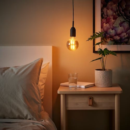 IKEA GRAVACKA / MOLNART Pendant lamp with light bulb, dark blue/grey clear glass, 95 mm (4 ") | IKEA ceiling lights | Eachdaykart - EachDayKart