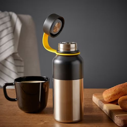 IKEA HETLEVRAD Insulated flask, stainless steel/black | Water bottle & travel mugs | Storage & organisation | Eachdaykart - EachDayKart