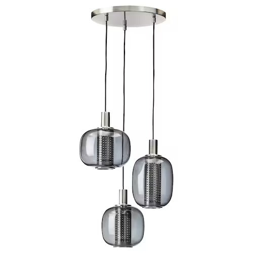 IKEA HOGVIND Pendant lamp with 3 lamps, nickel-plated/grey glass | IKEA ceiling lights | Eachdaykart - EachDayKart
