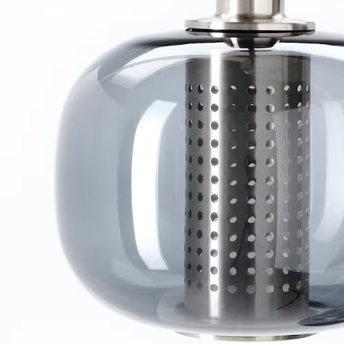 IKEA HOGVIND Pendant lamp with 3 lamps, nickel-plated/grey glass | IKEA ceiling lights | Eachdaykart - EachDayKart