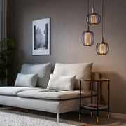 IKEA HOGVIND Pendant lamp with 3 lamps, nickel-plated/grey glass | IKEA ceiling lights | Eachdaykart - EachDayKart