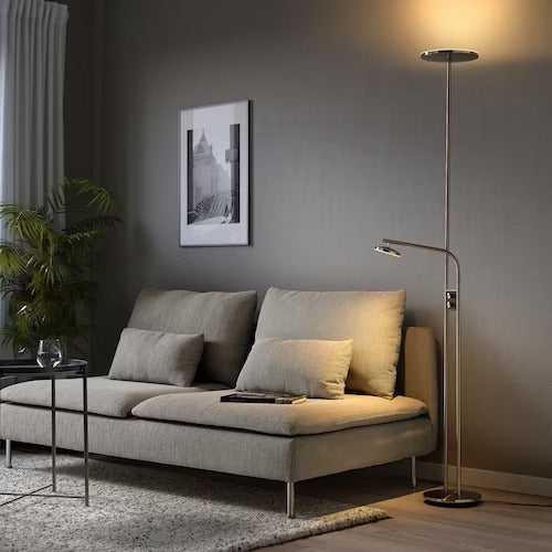 IKEA ISJAKT LED floor uplighter/reading lamp, dimmable/nickel-plated, 180 cm (71 ") | IKEA Floor Lamps | Eachdaykart