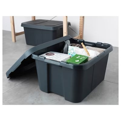 IKEA KLAMTARE Box with lid, in/outdoor, dark grey | IKEA Secondary storage boxes | IKEA Storage boxes & baskets | IKEA Small storage & organisers | Eachdaykart - EachDayKart