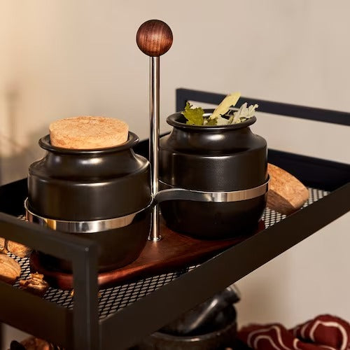 IKEA KROSAMOS Holder for jars/bottles, walnut/steel | Spice & condiment stands | Storage & organisation | Eachdaykart - EachDayKart