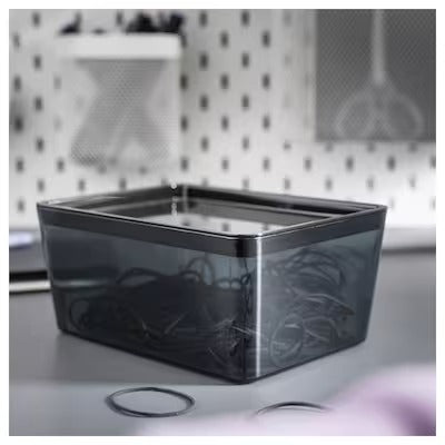 IKEA KUGGIS Box with lid, transparent black | IKEA Paper & media boxes | IKEA Storage boxes & baskets | IKEA Small storage & organisers | Eachdaykart - EachDayKart