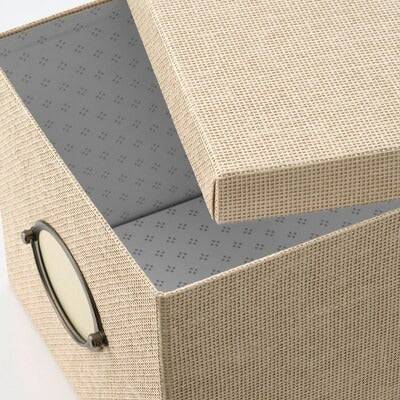 IKEA KVARNVIK Storage box with lid, beige | IKEA Paper & media boxes | IKEA Storage boxes & baskets | IKEA Small storage & organisers | Eachdaykart - EachDayKart