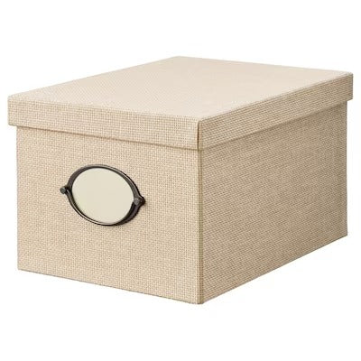 IKEA KVARNVIK Storage box with lid, beige | IKEA Paper & media boxes | IKEA Storage boxes & baskets | IKEA Small storage & organisers | Eachdaykart - EachDayKart