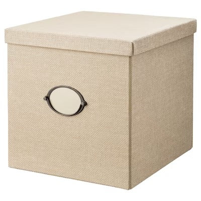 IKEA KVARNVIK Storage box with lid, beige | IKEA Paper & media boxes | IKEA Storage boxes & baskets | IKEA Small storage & organisers | Eachdaykart - EachDayKart