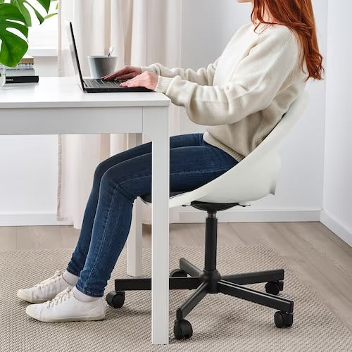 IKEA LOBERGET / MALSKAR Swivel chair + pad, white black/dark grey | IKEA Desk chairs for home | IKEA Desk chairs | Eachdaykart