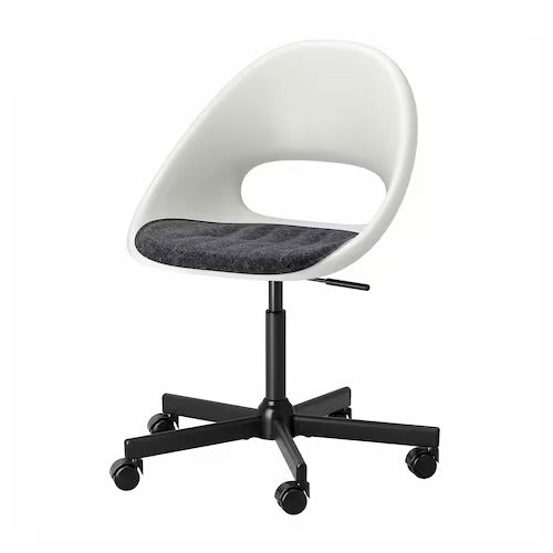 IKEA LOBERGET / MALSKAR Swivel chair + pad, white black/dark grey | IKEA Desk chairs for home | IKEA Desk chairs | Eachdaykart - EachDayKart