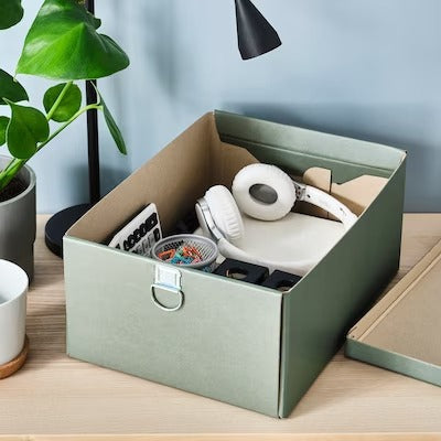 IKEA NIMM Storage box with lid, grey-green | IKEA Paper & media boxes | IKEA Storage boxes & baskets | IKEA Small storage & organisers | Eachdaykart