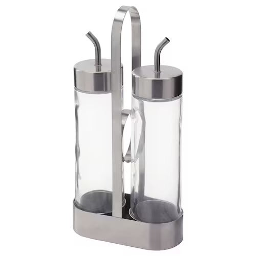 IKEA ORTFYLLD 3-piece oil/vinegar set, glass/stainless steel | Spice & condiment stands | Storage & organisation | Eachdaykart - EachDayKart