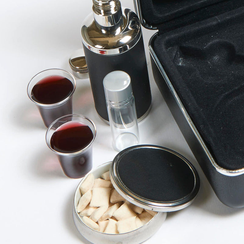 B&H Publishing Group Communion-Remembrance Ware-Legacy Portable-Black w/Anointing Oil Bottle (6 Cups) - EachDayKart