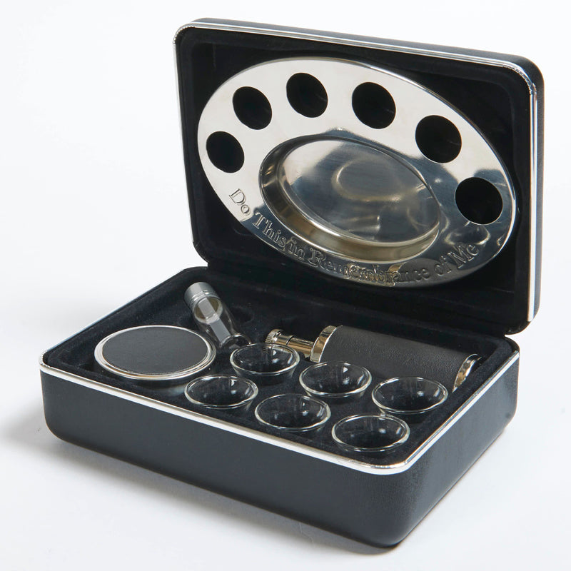 B&H Publishing Group Communion-Remembrance Ware-Legacy Portable-Black w/Anointing Oil Bottle (6 Cups) - EachDayKart