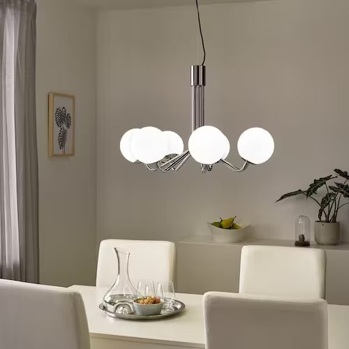 IKEA SIMRISHAMN Chandelier, 7-armed, chrome-plated/opal white glass | IKEA ceiling lights | Eachdaykart