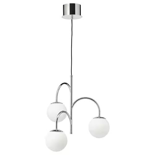 IKEA SIMRISHAMN Pendant lamp, 3-armed, chrome-plated/opal white glass | IKEA ceiling lights | Eachdaykart