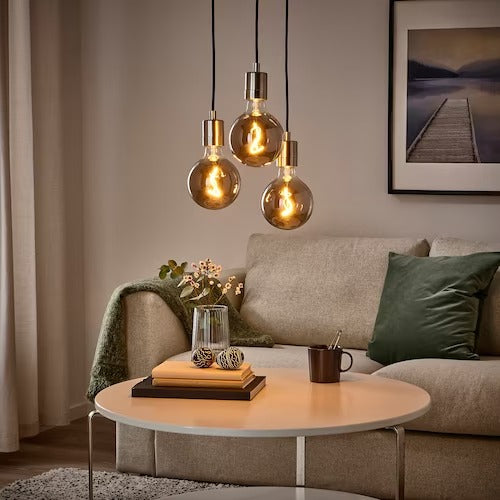 IKEA SKAFTET / MOLNART Pendant lamp with light bulb, nickel-plated