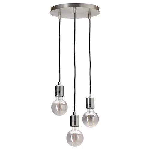 IKEA SKAFTET / MOLNART Pendant lamp with light bulb, nickel-plated grey clear glass, 95 mm (4 ") | IKEA ceiling lights | Eachdaykart - EachDayKart