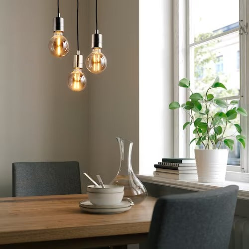IKEA SKAFTET / MOLNART Pendant lamp with light bulb, nickel-plated grey clear glass, 95 mm (4 ") | IKEA ceiling lights | Eachdaykart - EachDayKart