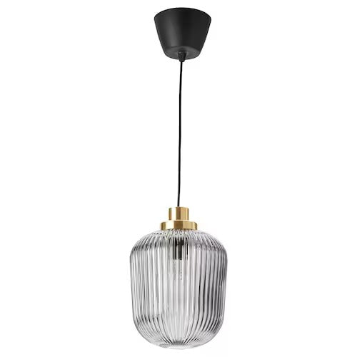 IKEA SOLKLINT Pendant lamp, brass/grey clear glass, 22 cm (9