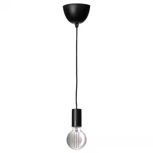 IKEA SUNNEBY / MOLNART Pendant lamp with light bulb, globe/grey clear glass black, 95 mm (4 ") | IKEA ceiling lights | Eachdaykart - EachDayKart