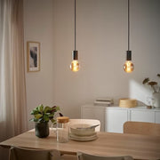 IKEA SUNNEBY / MOLNART Pendant lamp with light bulb, globe/grey clear glass black, 95 mm (4 ") | IKEA ceiling lights | Eachdaykart - EachDayKart