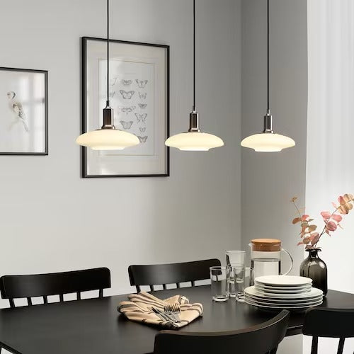IKEA TALLBYN Pendant lamp with 3 lamps, nickel-plated/opal white glass, 89 cm (35 ") | IKEA ceiling lights | Eachdaykart - EachDayKart