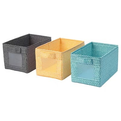 IKEA UPPRYMD Box, black yellow/turquoise, pack of 3 | IKEA Children's boxes & baskets | IKEA Storage boxes & baskets | IKEA Small storage & organisers | Eachdaykart